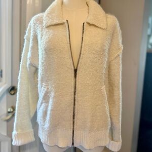 Mystree Boucle Sweater Jacket Zip-Up Size S Ivory Off-White